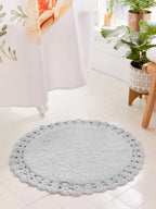 Soft Beige Handloom Cotton Round Bath Mat For Home