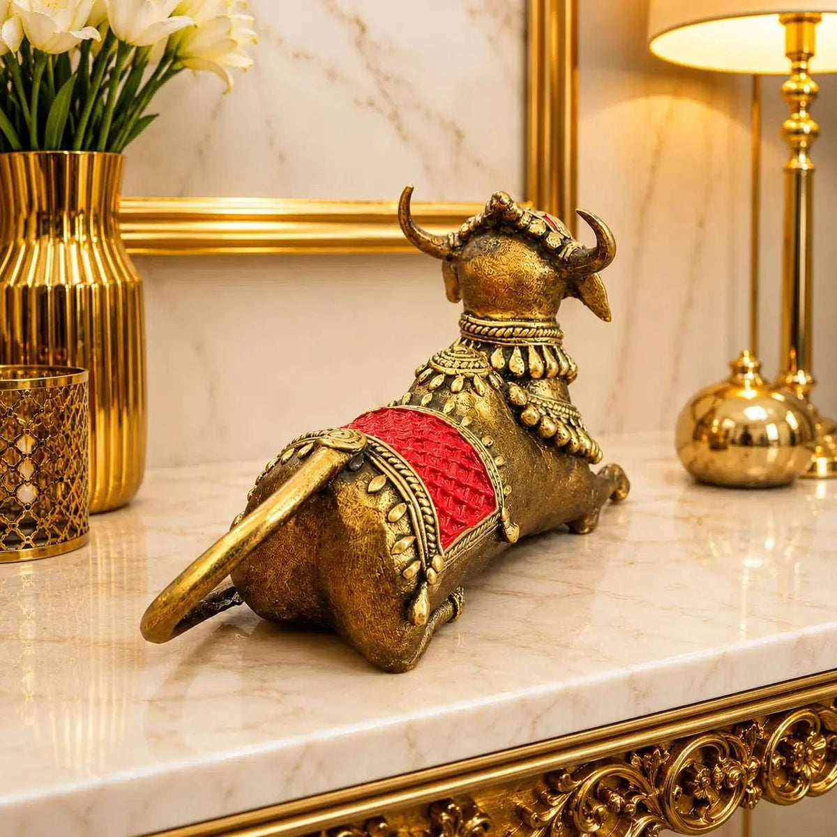 Brass Handcrafted Dhokra Sitting Nandi Idol (4.5 Inch) Vedansh Craft
