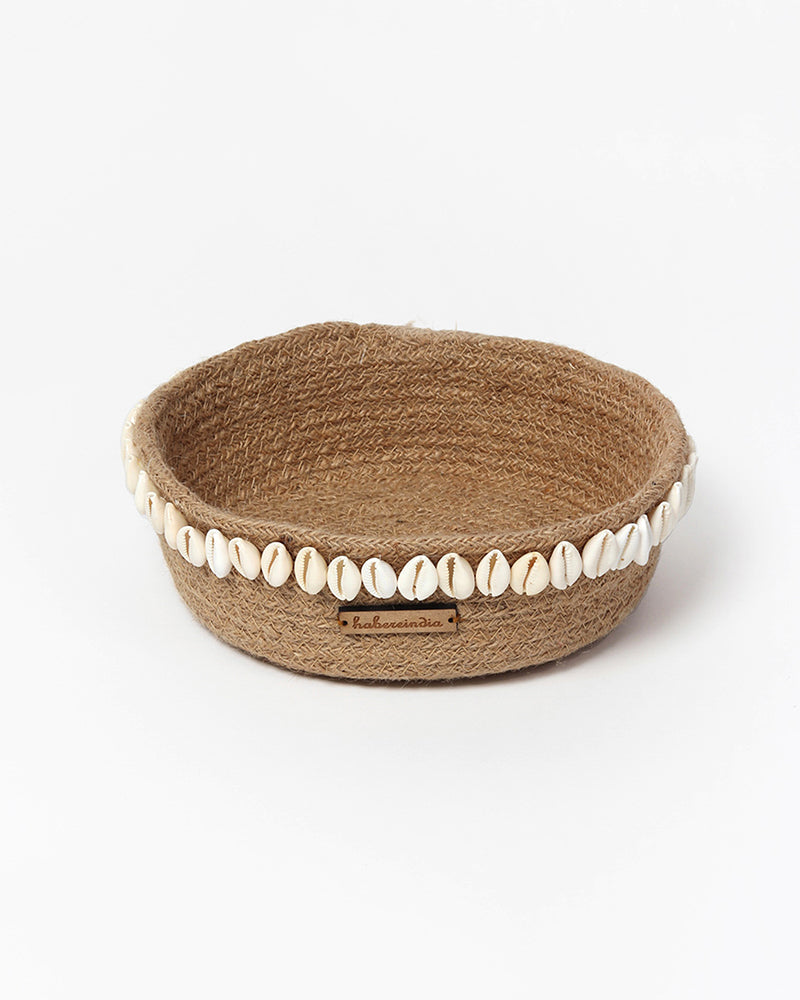 Bohemian Jute Shells Storage Basket for Aesthetic Home and Tabletop Decor