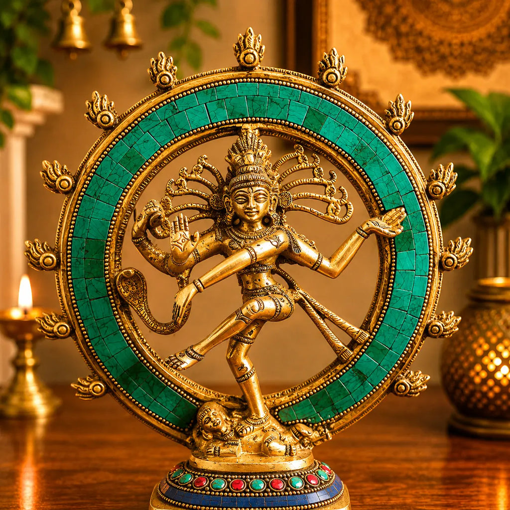 Brass Stone Work Nataraja Dancing Shiva Idol Vedansh Craft
