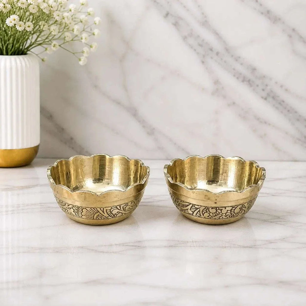 Brass Embossed Design Prasad Bowl Set (1 Inch) Vedansh Craft
