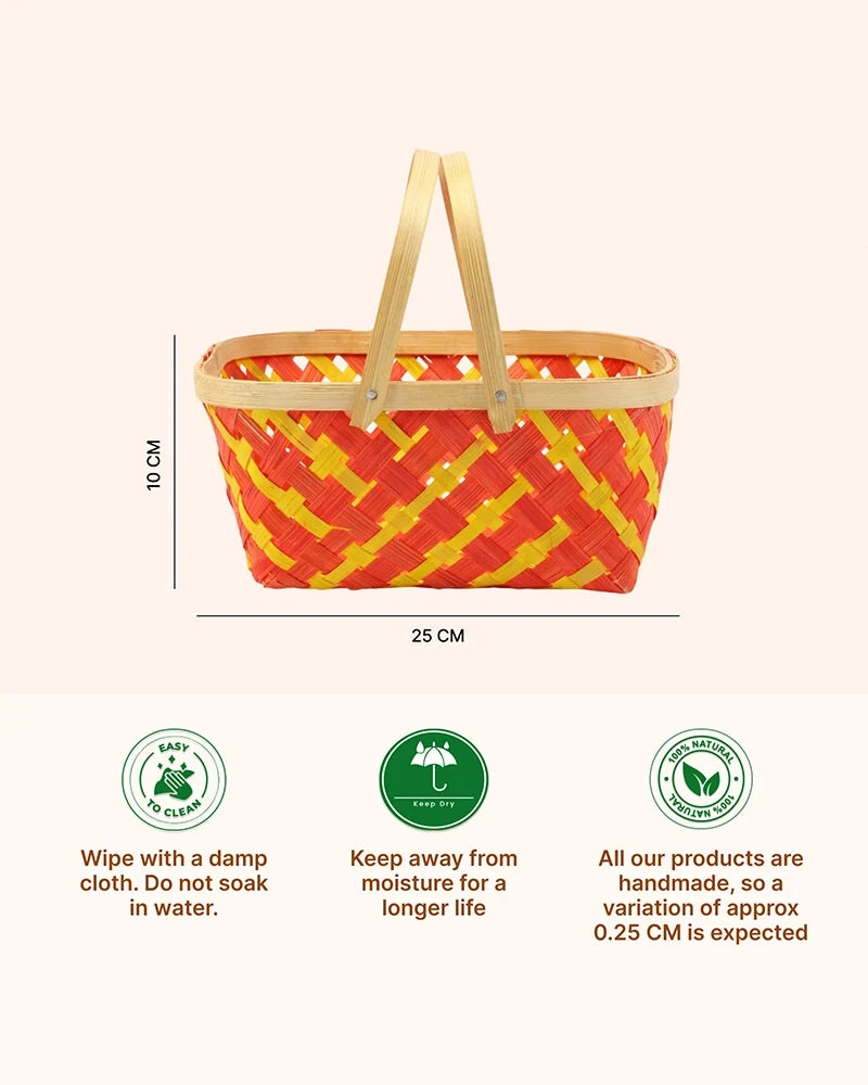Rustic Bamboo Basket for Home Decor, Fruit Storage, and Gift Hampers