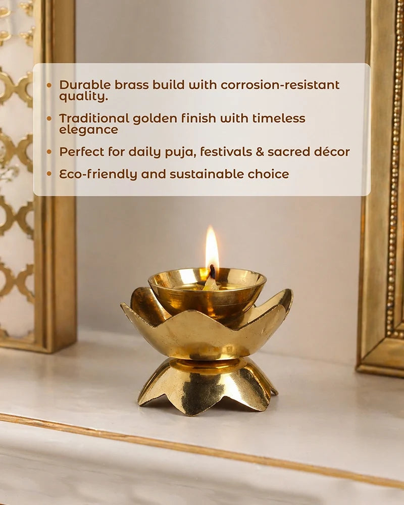 Brass Lotus Diya for Pooja Room & Home Temple Decor (Gold)