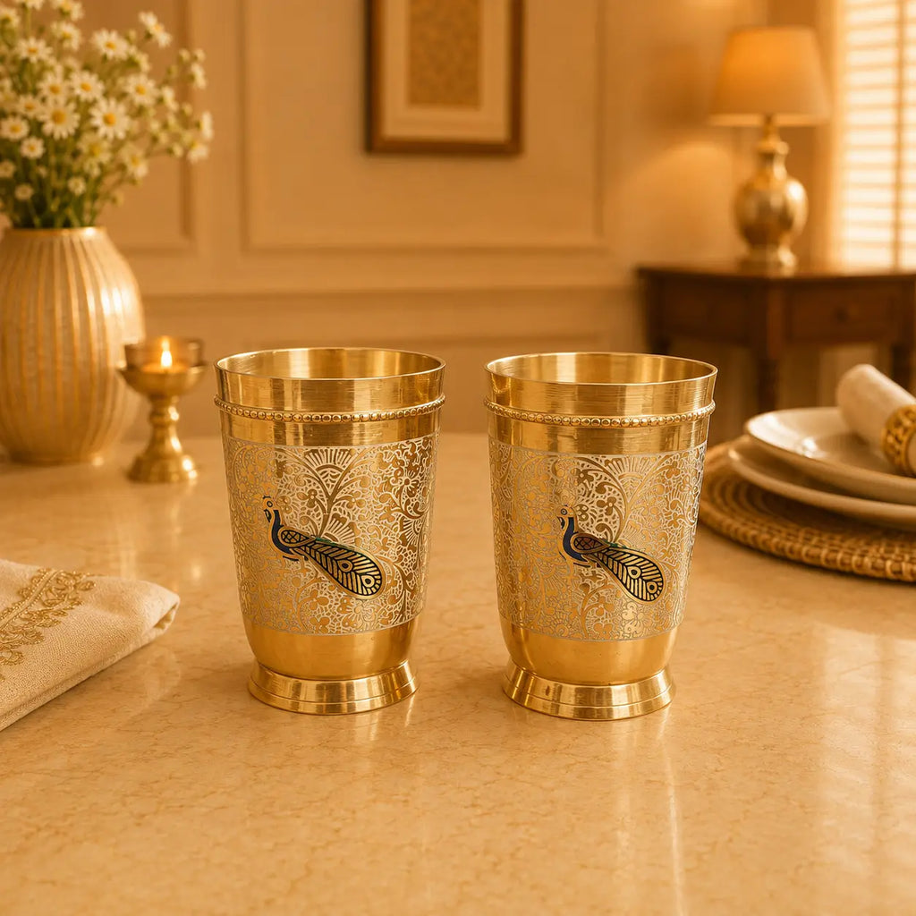 Brass Hand Painted Glass Pair Vedansh Craft