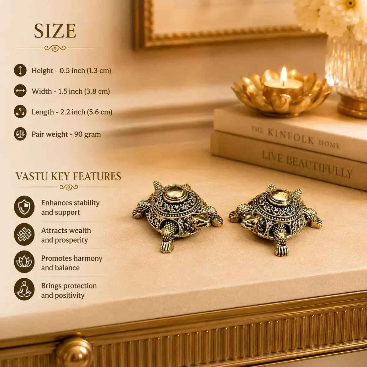 Brass Lightweight Tortoise Vastu/Feng Shui Pair (0.5 Inch) Vedansh Craft