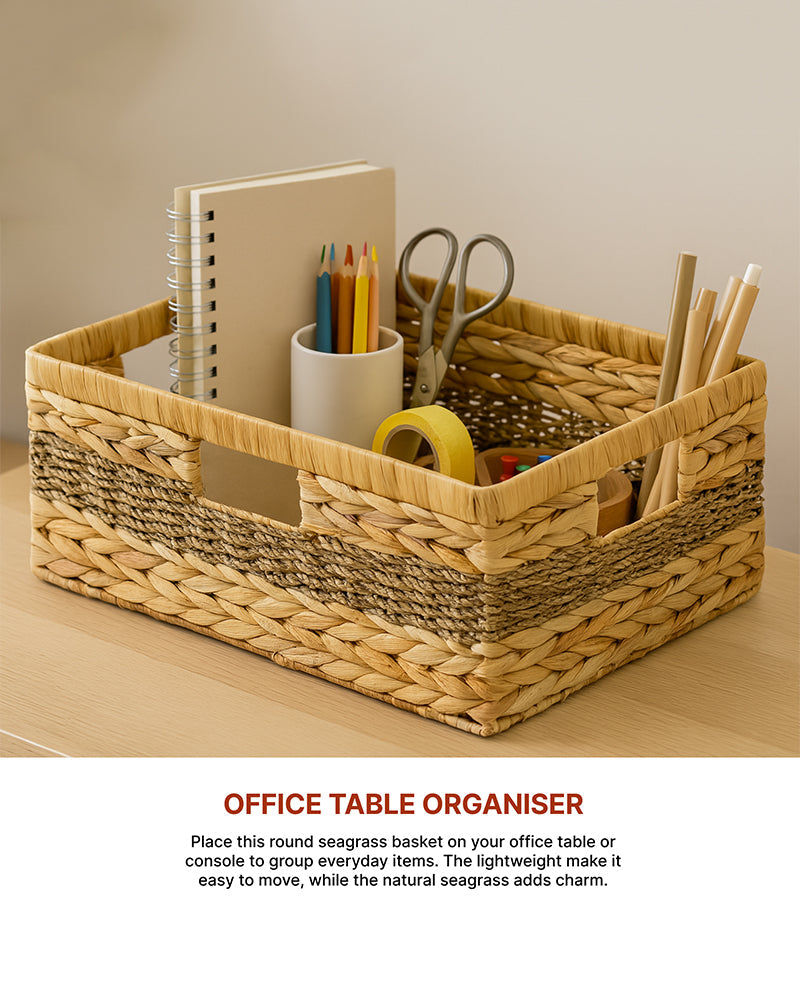 Durable Water Hyacinth Storage Organizer Baskets for Kitchen, Shelf, and Home Organization