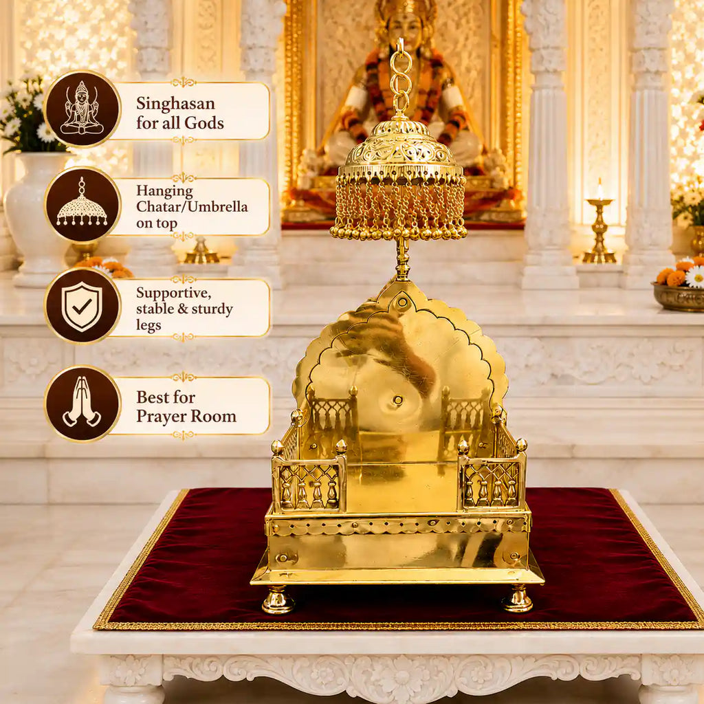 Handcrafted Brass Singhasan with Dome for Laddu Gopal Vedansh Craft
