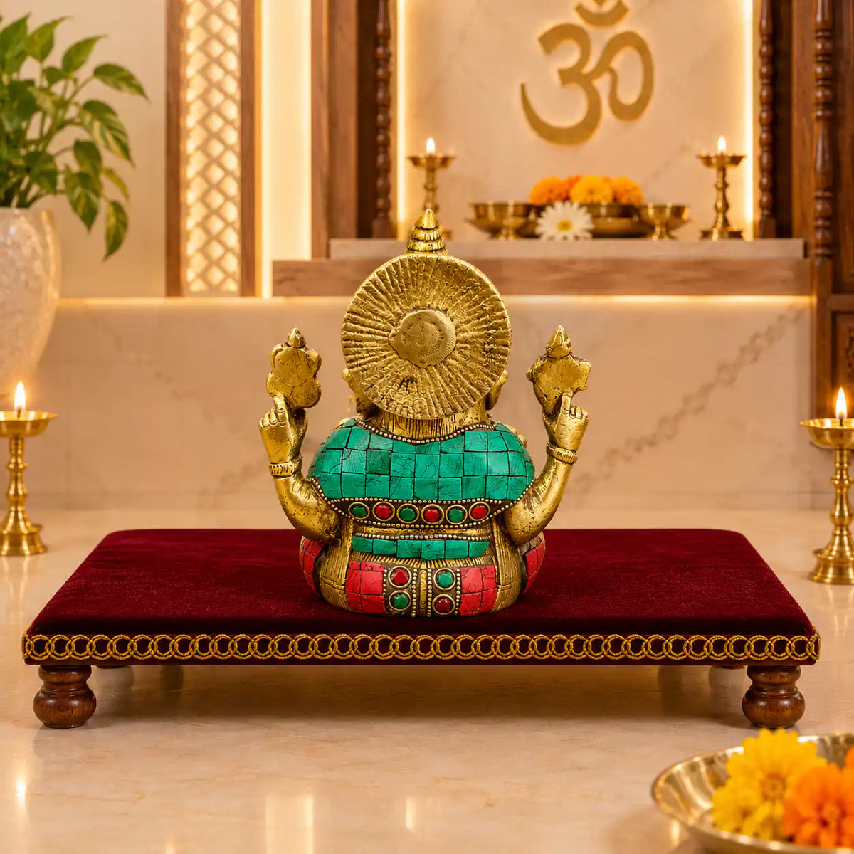 Brass Stone Work Sitting Ganesha Idol Vedansh Craft