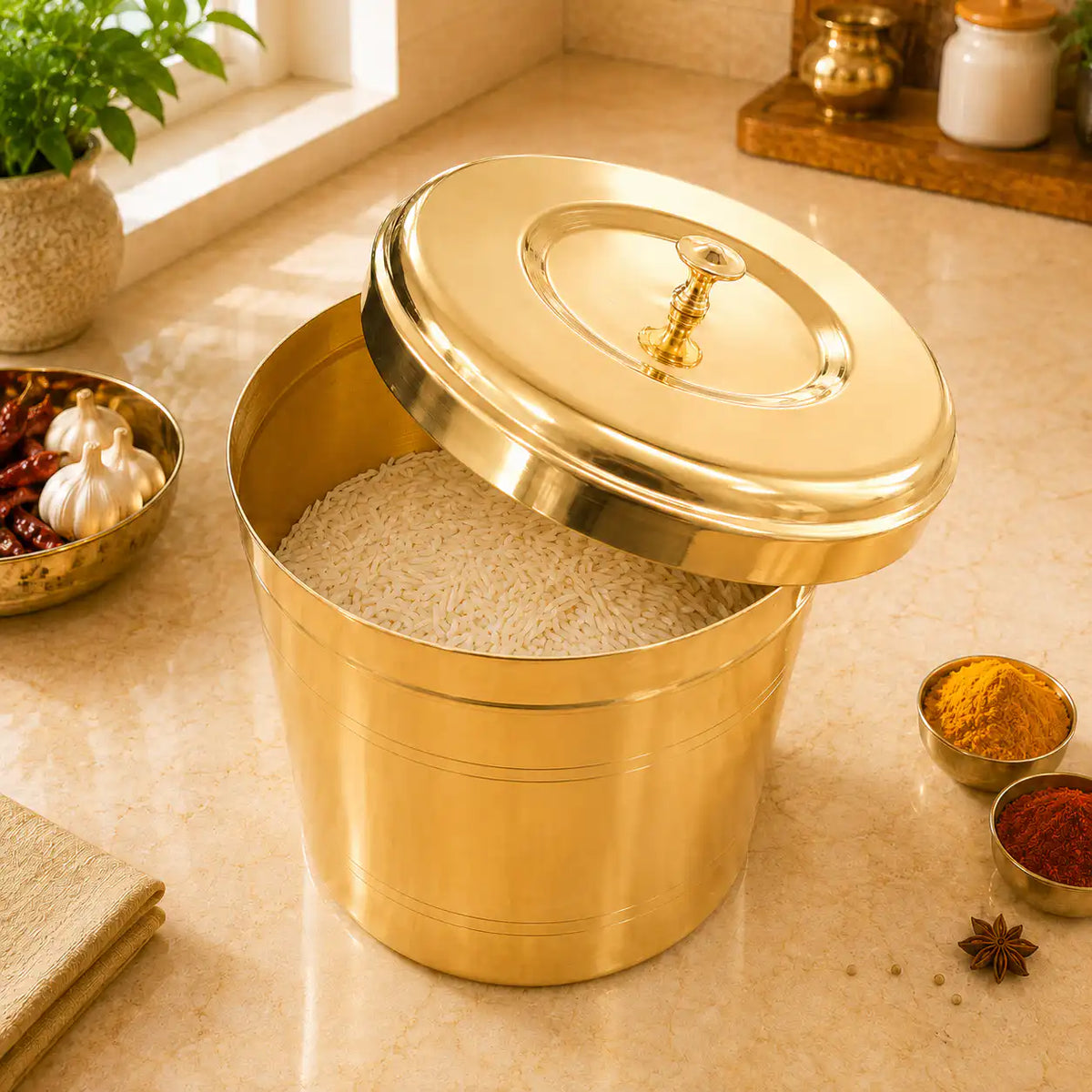 Brass Storage Container With Lid (11 Inch) Vedansh Craft