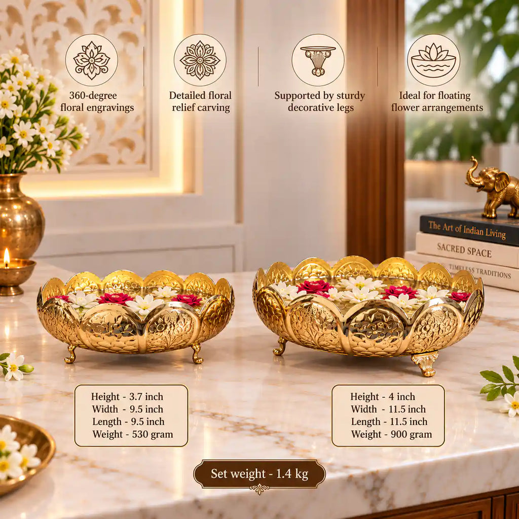 Brass Louts Urli Bowl Set With Legs (Pack of 2) Vedansh Craft