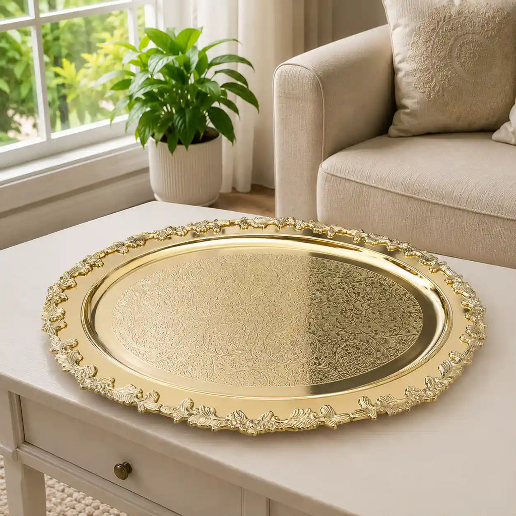 Brass Handcrafted Oval Tray / Platter Vedansh Craft