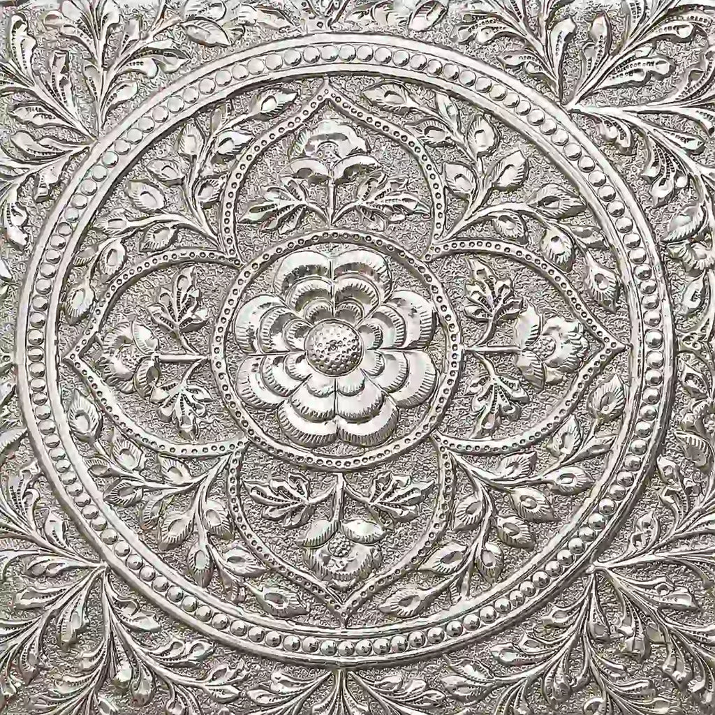 German Silver Handcrafted Chowki with Elephant Leg (7 Inch) Vedansh Craft