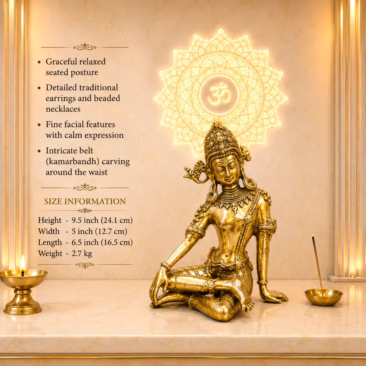 Brass Sitting Indra Dev Idol (9.5 Inch) Vedansh Craft