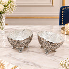 Brass Silver Plated Noka Bowl Set With Velvet Box (3 inch) Vedansh Craft