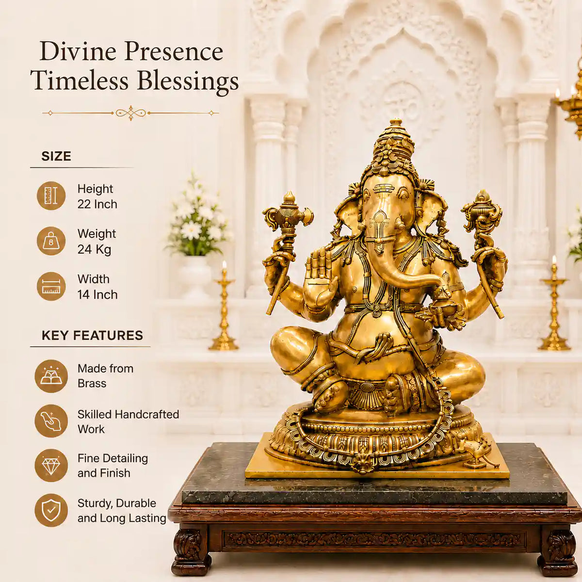 Brass Lord Ganesha Sitting Idol (22 Inch) Vedansh Craft