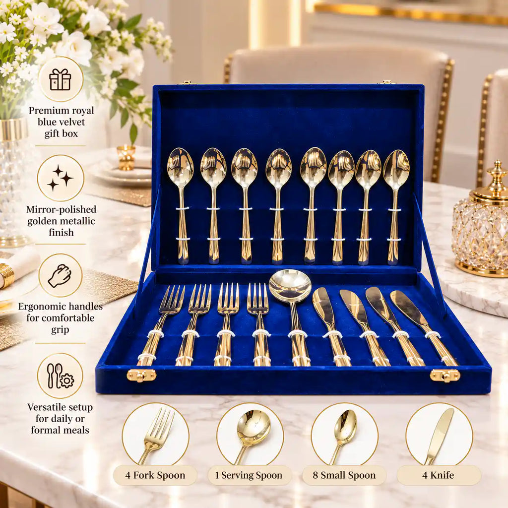 Brass Cutlery Flatware Set With Velvet Gift Box Vedansh Craft