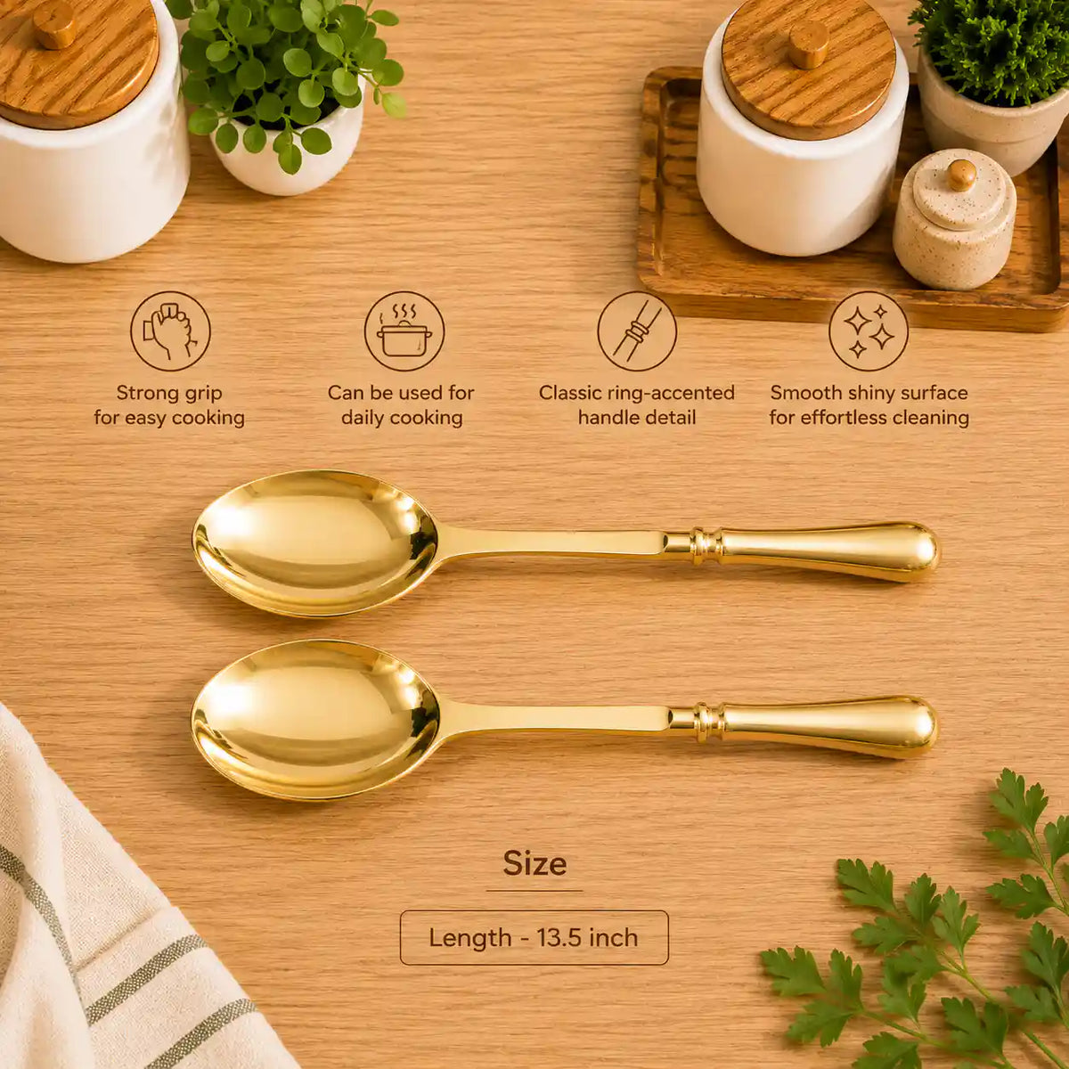 Brass Cooking Kitchen Ladles set (13.5 Inch) Vedansh Craft