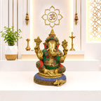 Brass Stone Work Sitting Ganesha Idol Vedansh Craft