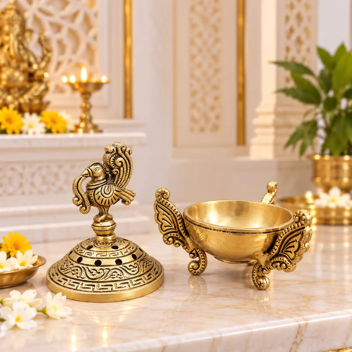 Brass Peacock Dhoop Dani & Incense Holder Vedansh Craft