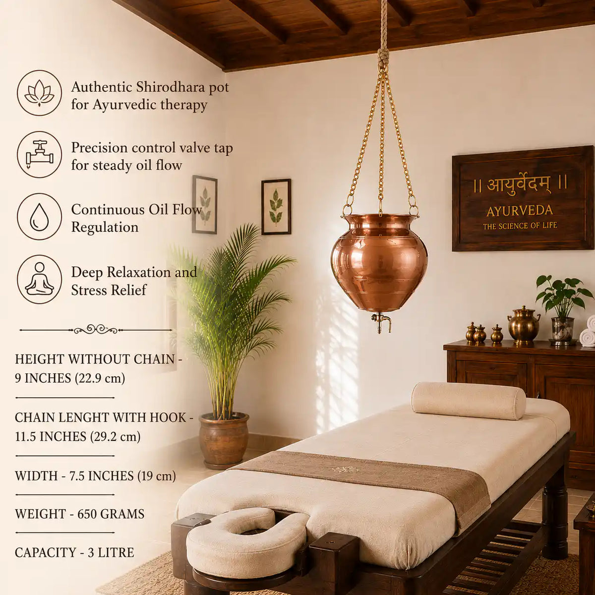 Copper Shirodhara Pot Ayurvedic Equipment (20.5 Inch) Vedansh Craft
