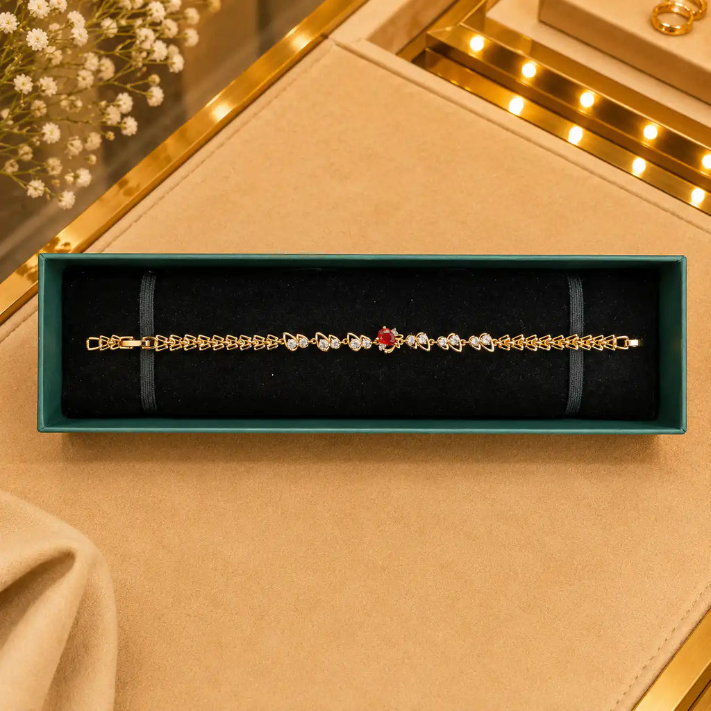 Leaf & Vine Tennis Bracelet for Women | CZ Stones, Gold-Tone Clasp Vedansh Craft