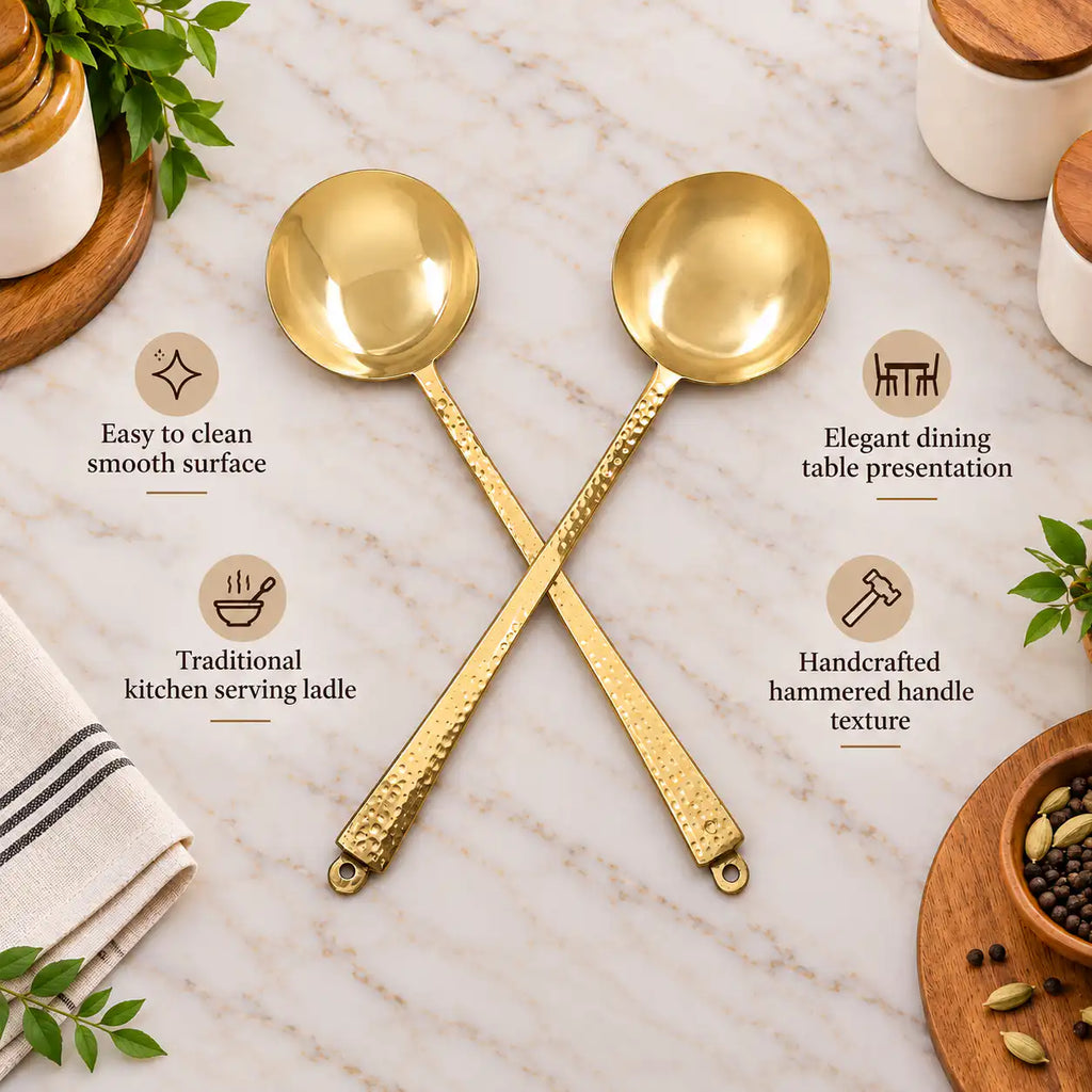 Brass Kitchen Ladles Set  (15.5 Inch) Vedansh Craft