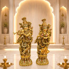 Brass Stone Work Standing Radha Krishna Statue Set (30 Inch) Vedansh Craft
