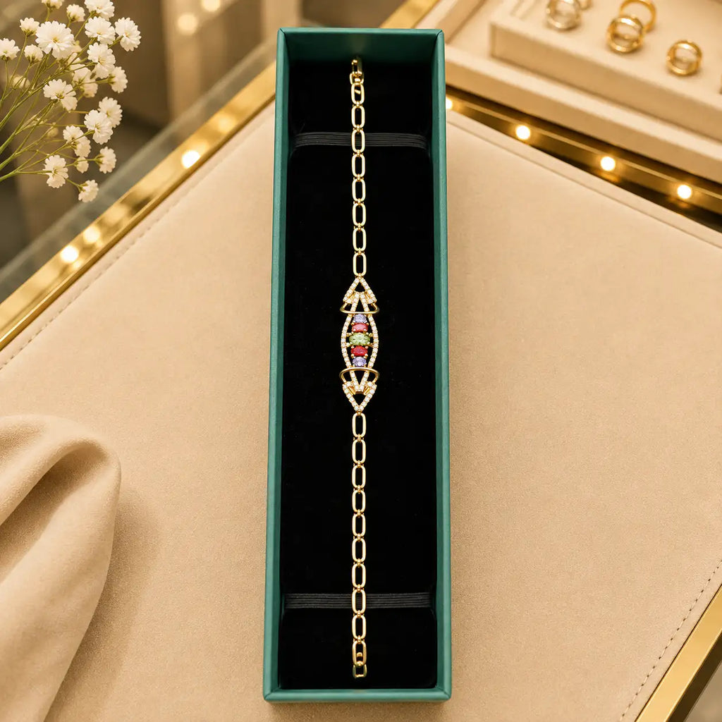 Colorful CZ Tennis Bracelet for Women | Gold-Tone Clasp, Gift Box Vedansh Craft