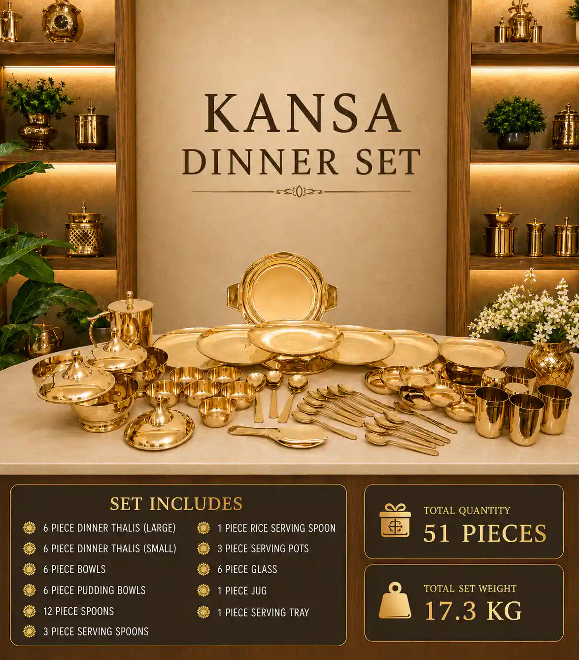 Kansa Luxury Dinner Serving Set Vedansh Craft