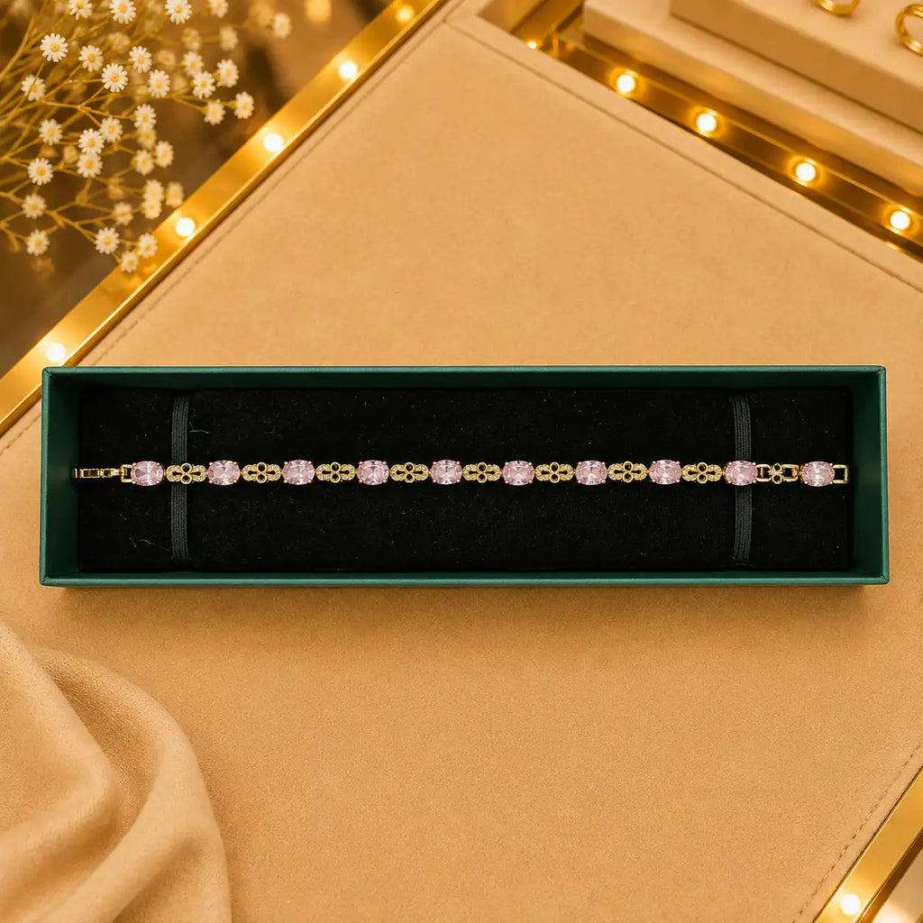 Geometric Tennis Bracelet for Women | Split Leaf & Oval CZ Design Vedansh Craft