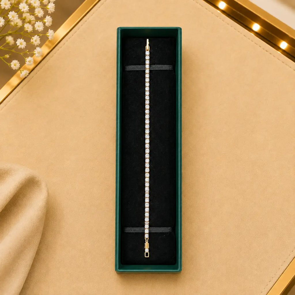 Thin Linear CZ Tennis Bracelet for Women | Gold-Tone Clasp, Gift Box Vedansh Craft