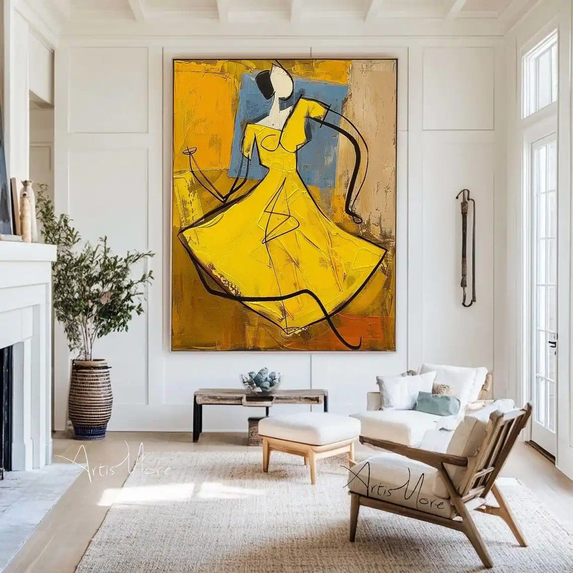 Hand-painted People Oil Painting On Canvas Abstract Large Yellow Texture Vintage Wall Art Wabi Sabi Painting Bedroom Large Wall Decor Gift Painting kafalo