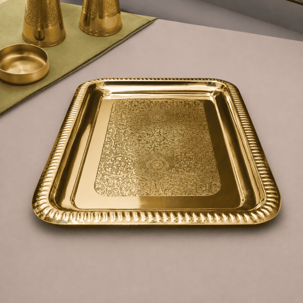 Brass Handcrafted Rectangular Tray / Platter Vedansh Craft