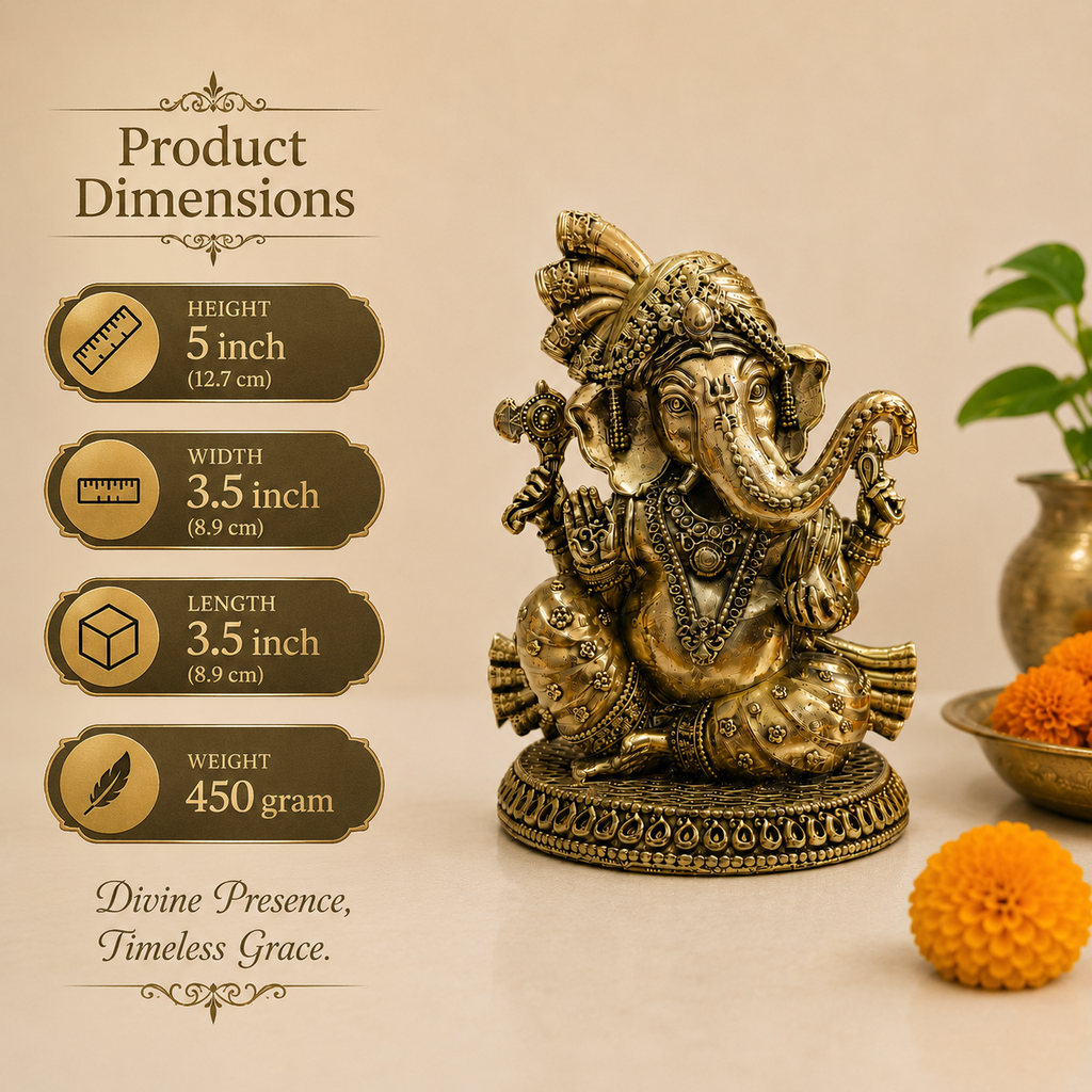 Brass Lightweight Sitting Pagdi Ganesha Idol (5 Inch) Vedansh Craft