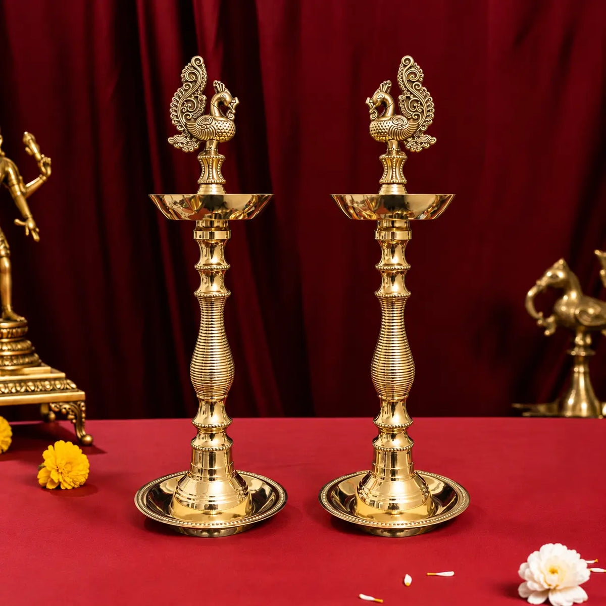 Brass Dana Peacock Samai Lamp Pair Vedansh Craft