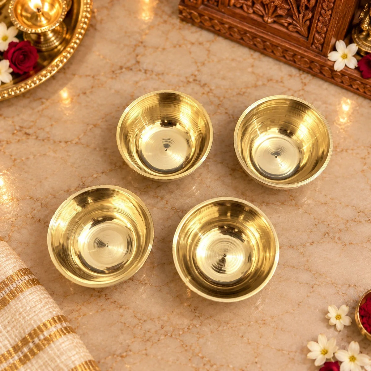 Brass Embossed Design Prasad Bowl Set (1 Inch) Vedansh Craft