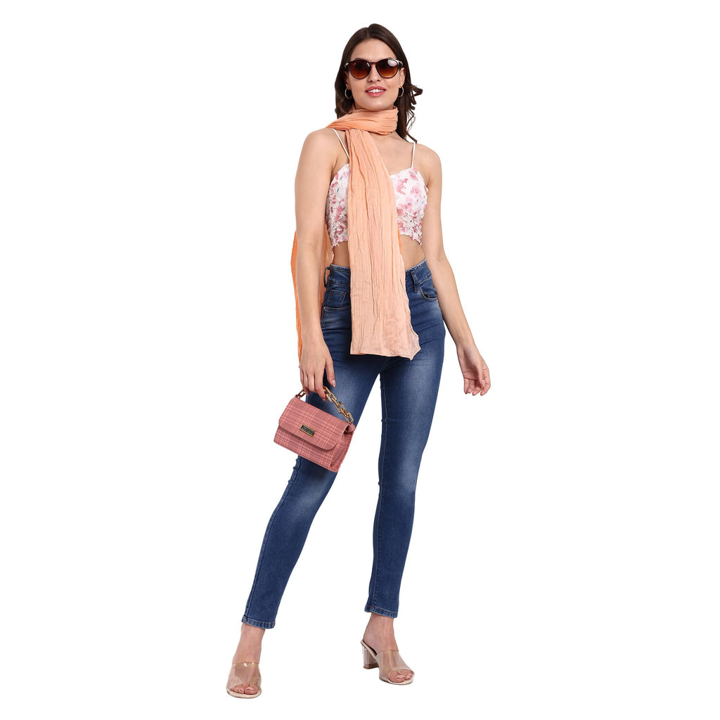 Ombre Peach Polycotton Scarf for Women | Lightweight & Long | Stylish Stole Wrinkled Design | All Season Neck Scarf, Hair Scarf, & Head Scarf for Girls