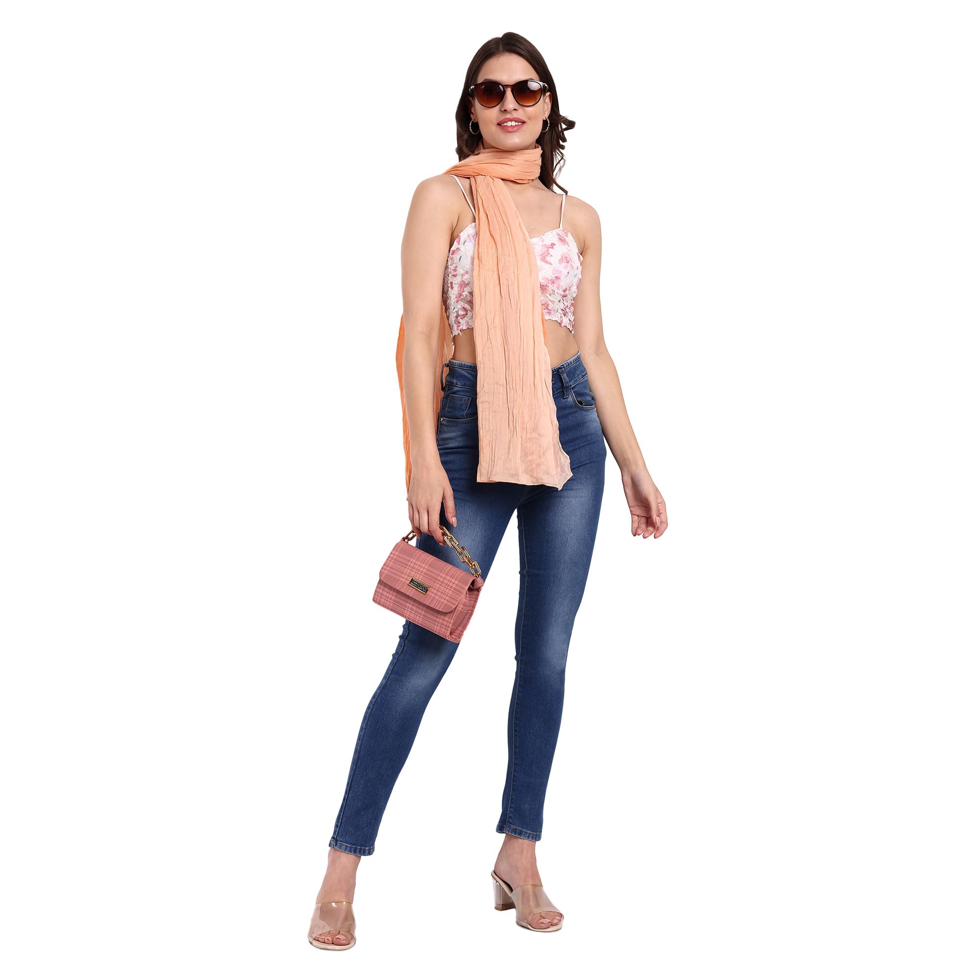 Ombre Peach Polycotton Scarf for Women | Lightweight & Long | Stylish Stole Wrinkled Design | All Season Neck Scarf, Hair Scarf, & Head Scarf for Girls