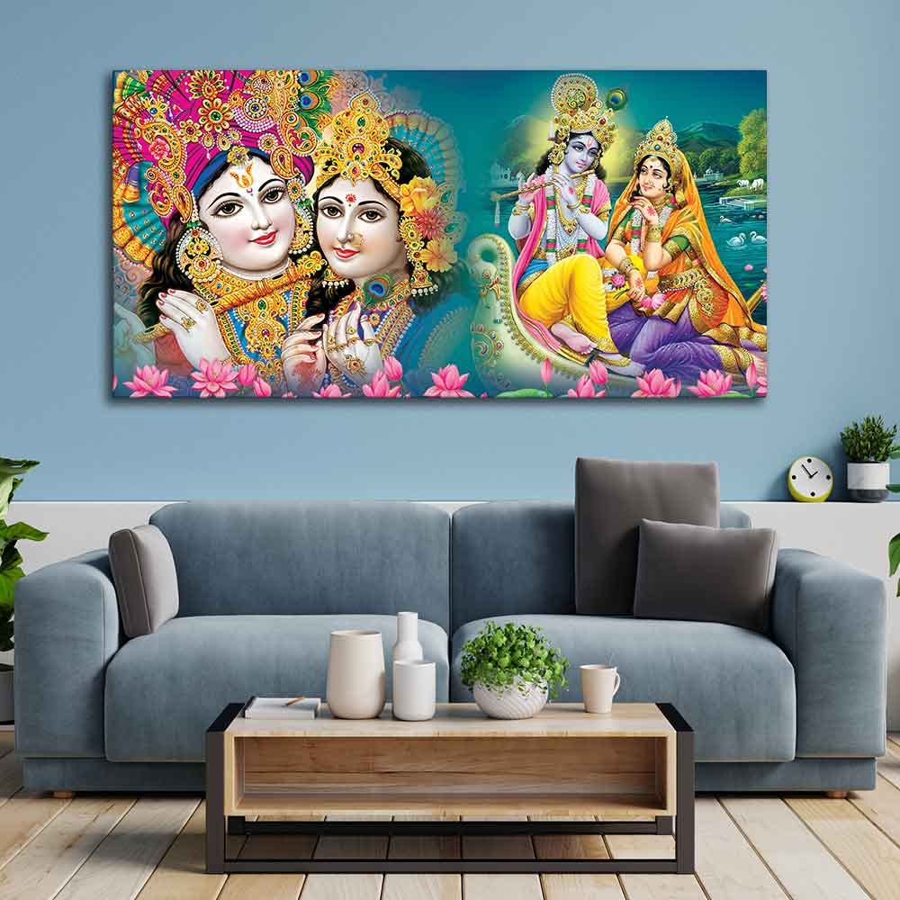 VIBECRAFTS Canvas Paintings for Living Room Drawing Room Radha Krishna Canvas Wall Painting Fitted With Wooden Frame For Home | Office | Living Room | Gifts (PTVCH_2516)