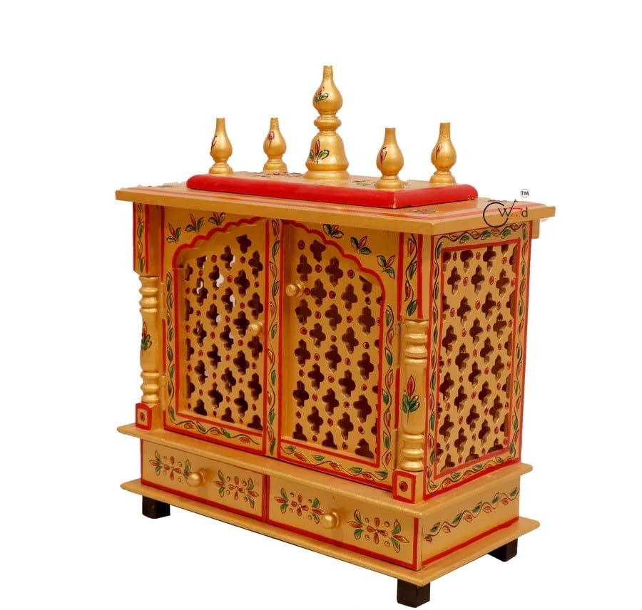 Wood To Cart Beautiful MDF Wooden Temple/Pooja Mandir for Home and Office/Wall Mounted Temple/Puja Stand(Gold - 18x9x22 inches)