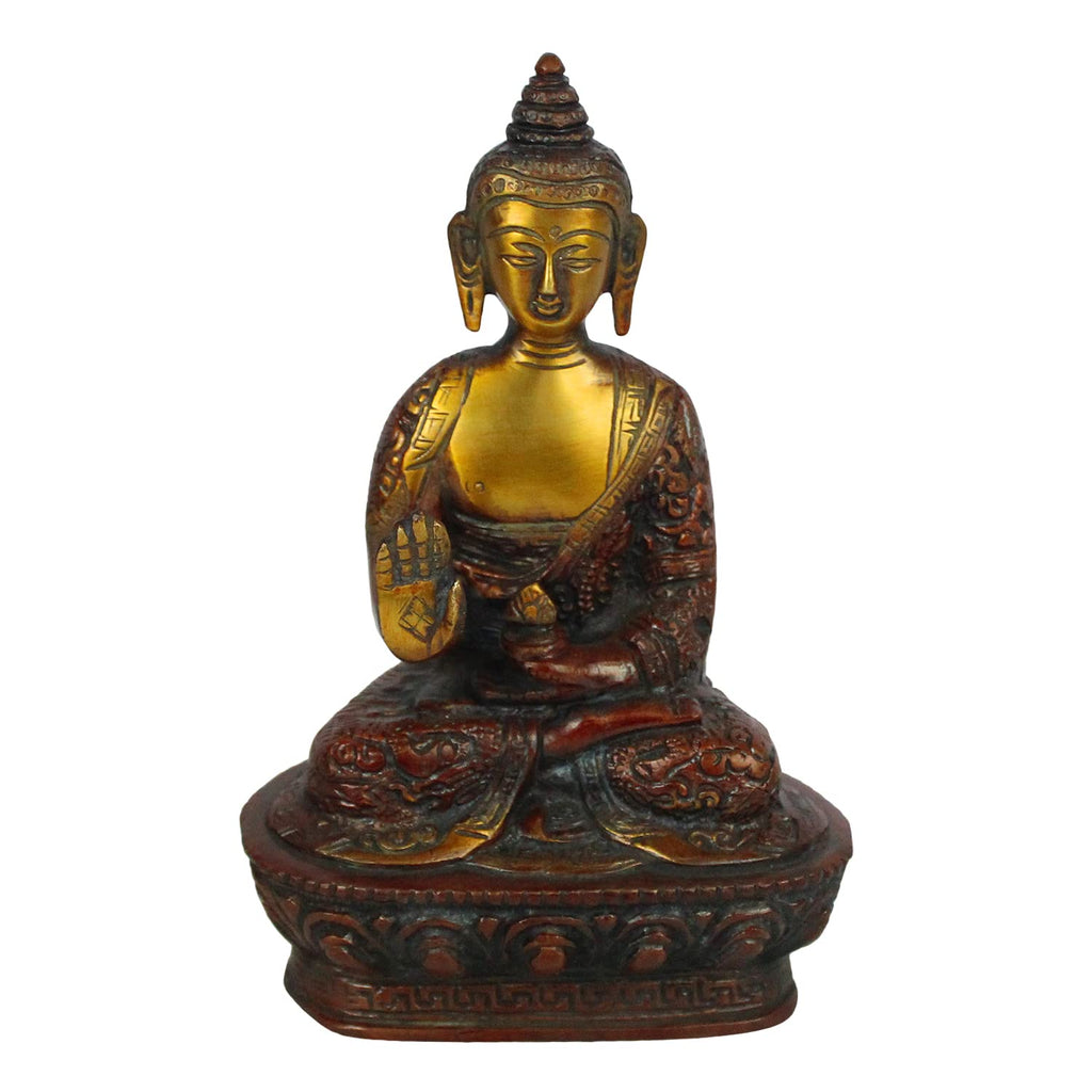 ARTVARKO Abhaya Mudra Buddha Idol Antique Copper Gold Brass Metal StatueTibet Buddha Buddhist Buddhism Decorative Figurines 7 Inch.