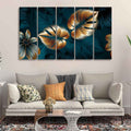 VIBECRAFTS Shiny Golden Leaves Floating Canvas Wall Painting Set of Five For Home|Office|Living Room|Gift (PTVC5Pcs4_8583N)