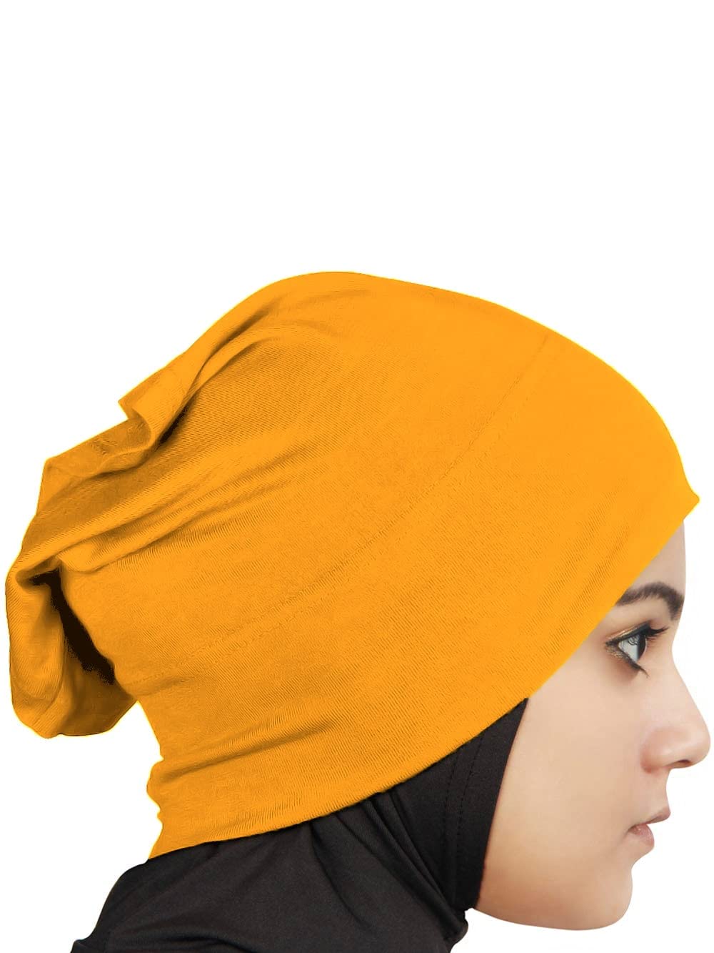 MyBatua Women's 2-Piece Al-Amira Hijab with Under Scarf/Cap/Bonnet in Soft Viscose Jersey, Ready to Wear HJ-129 (Yellow Orange)