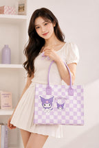 THE CUTE CRAZE New Cartoon Felt Tote Bag – Large Capacity Lightweight Shoulder Bag for Shopping, College & Daily Use (PURPLE)