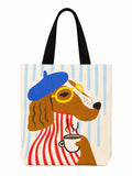 THE SACK CO. Large Canvas French Dog Print Tote Bag for Women, Tote Handbags for Women with Zipper & College, Shopping, Office