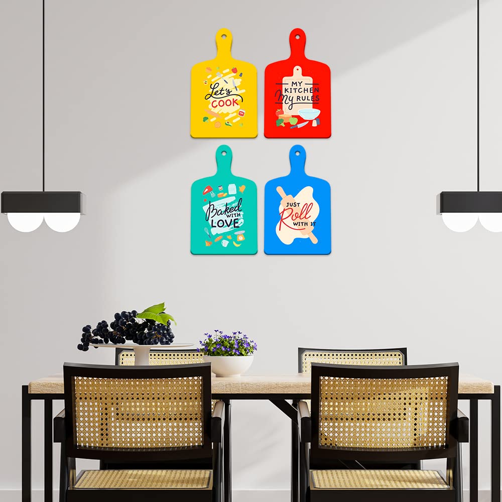 Artvibes My Kitchen My Rules Printed MDF Wooden Wall Art For Cafe | Kitchen | Restaurants | Quotes Decor | Kitchen Quotes Wall Hanging | Wall Sculpture | Signs & Plaques | Gift (WH_5607N), Set of 4