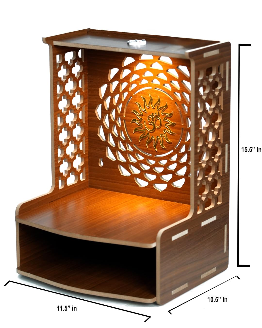 PIXELCRAFTS Folding Wooden wall Mounted Temple/mandir for Home and Office(Size – H 15.5X L 11.5 x W 10.5 inch) (Brown 1)