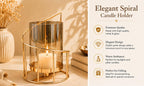 Modern Gold Metal & Glass Candle Holder | Decorative Hurricane Lantern with Spiral Frame | Tealight & Pillar Candle Stand for Home Decor, Living Room, Dining Table & Gifting