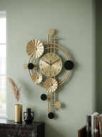 Mahira Artefacts Metal Wall Clock, Gold and Black, Art Deco Style, Silent Analog, Large, for Living Room, Bedroom, Office