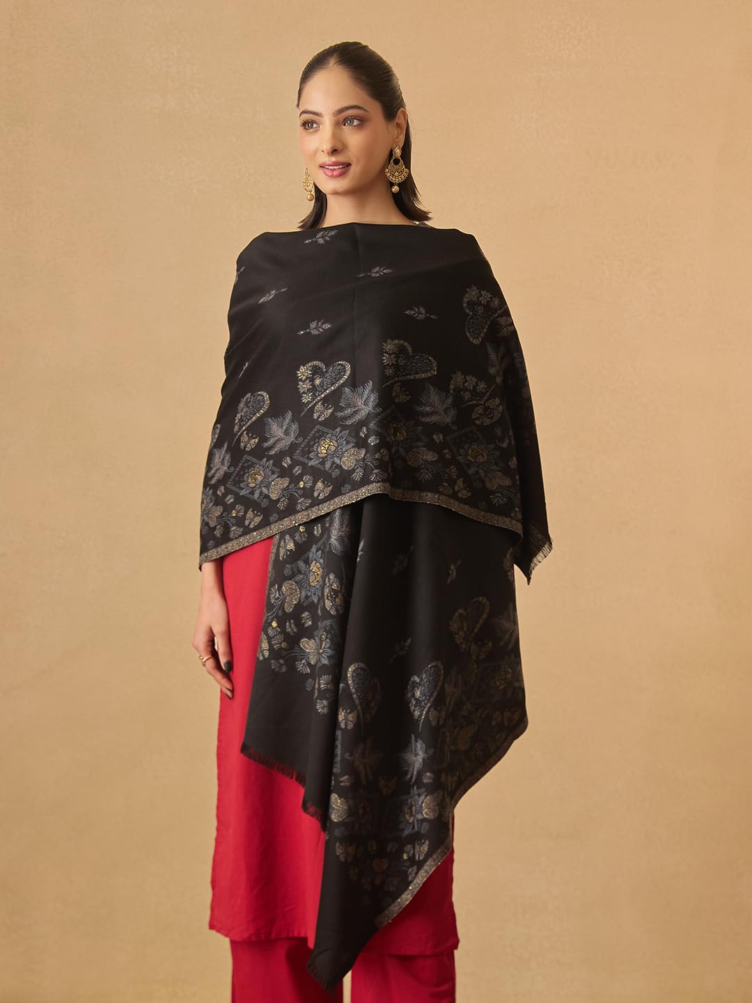 Pashmoda Women Eternal Blooms Kaani Wool Blend Stole (Size : 28x80in, 71X203cm) AVST08